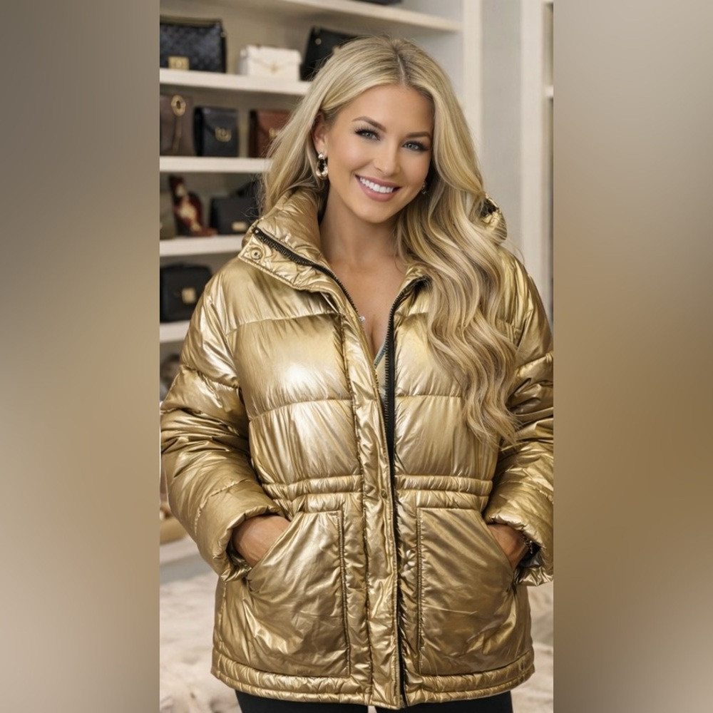Gap Oversized Statement Gold Puffer Jacket - image 2